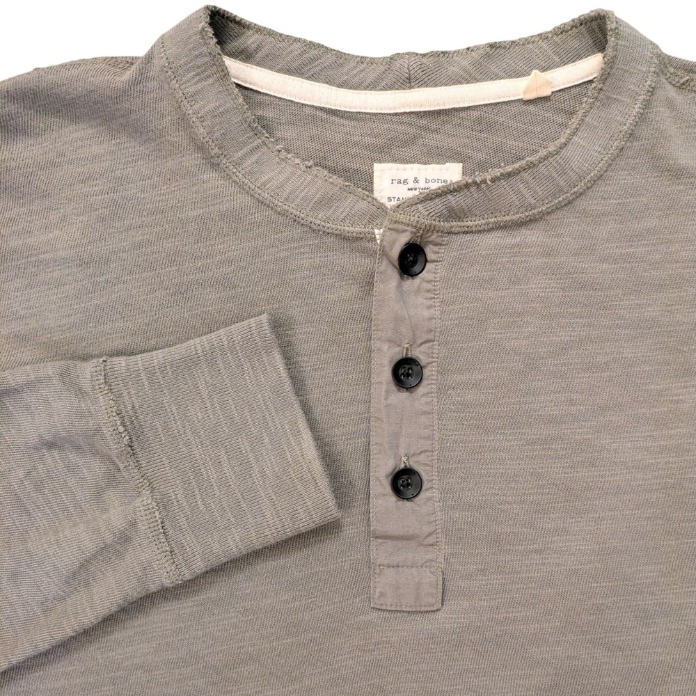 Rag & Bone Standard Issue Mens Slub Cotton Henley Shirt Sage Green Gray Medium